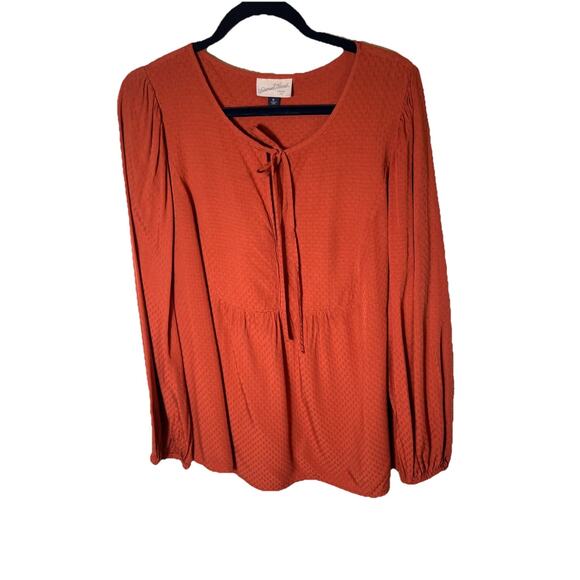 Universal Thread XL Rust Orange Peasant Blouse Tie Front Long Sleeve Top - Picture 1 of 7